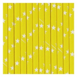 Yellow Paper Straws with white Stars