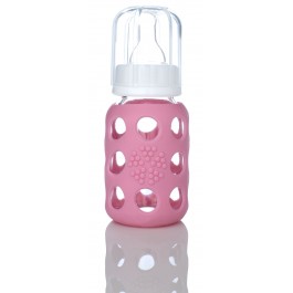 Pink Baby Glass Bottle with silicone sleeve -120 ml